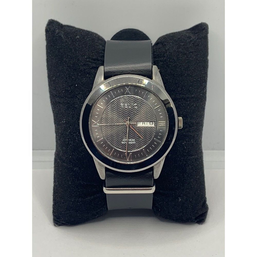 Relic ZR12053 Men's Black Leather Analog Gray Dial Quartz Genuine Watch JD364